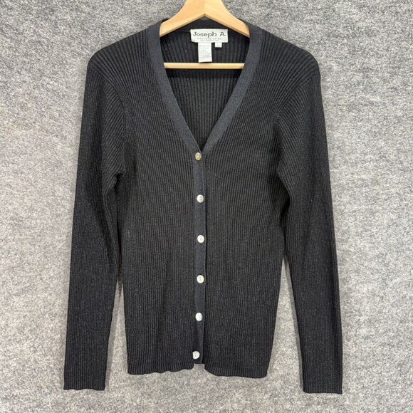 Joseph A. Cardigan Women XL Black Silk Button Up V-Neck Long Sleeve Casual Knit - Picture 1 of 6
